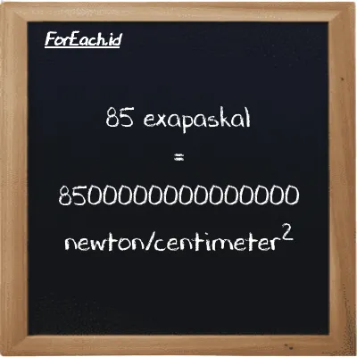 85 exapaskal setara dengan 8500000000000000 newton/centimeter<sup>2</sup> (85 EPa setara dengan 8500000000000000 N/cm<sup>2</sup>)